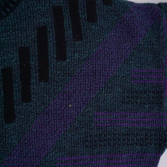 VTG 80s Le Tigre Made in USA Geometric Knit Sweater — Teal Purple Black — Size L - Picture 10 of 10